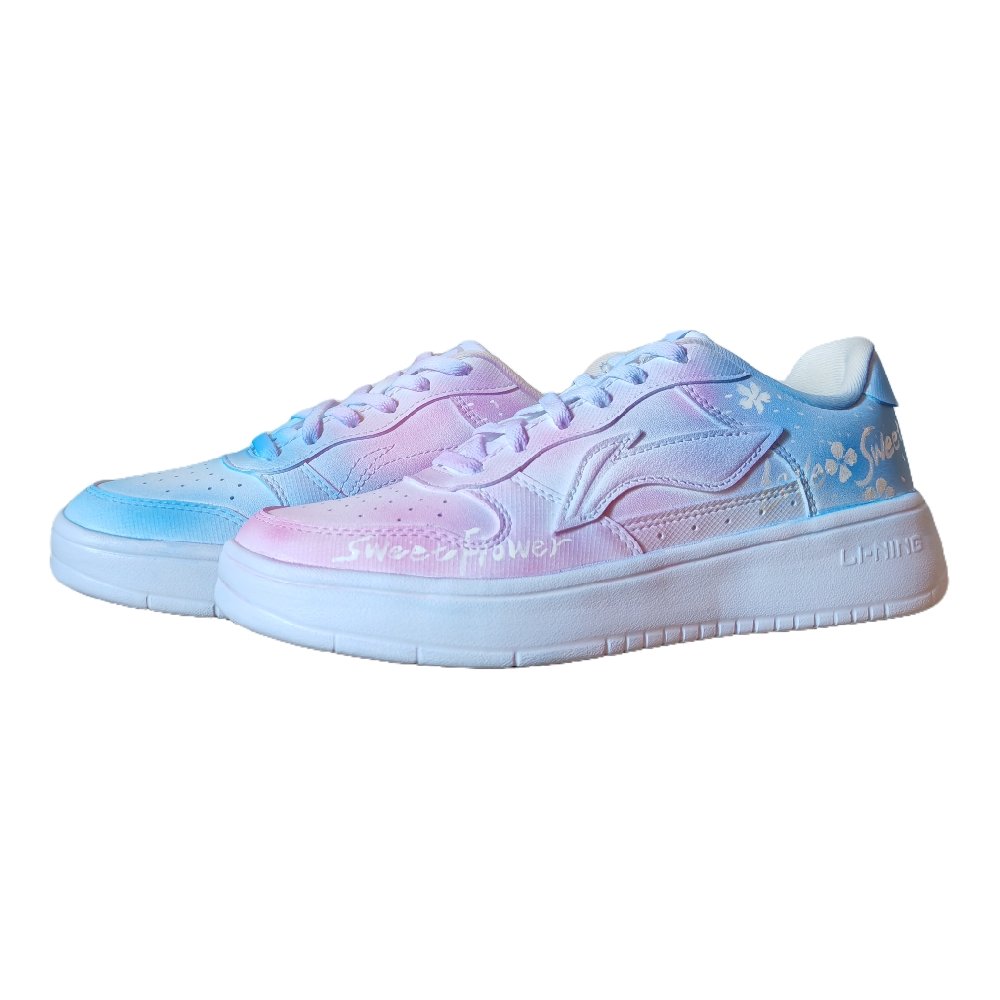 LiNing Pontoon Boats Abrasion Resistant Coverage Low top Skateboard Shoes Women's Pink Blue Mismatched