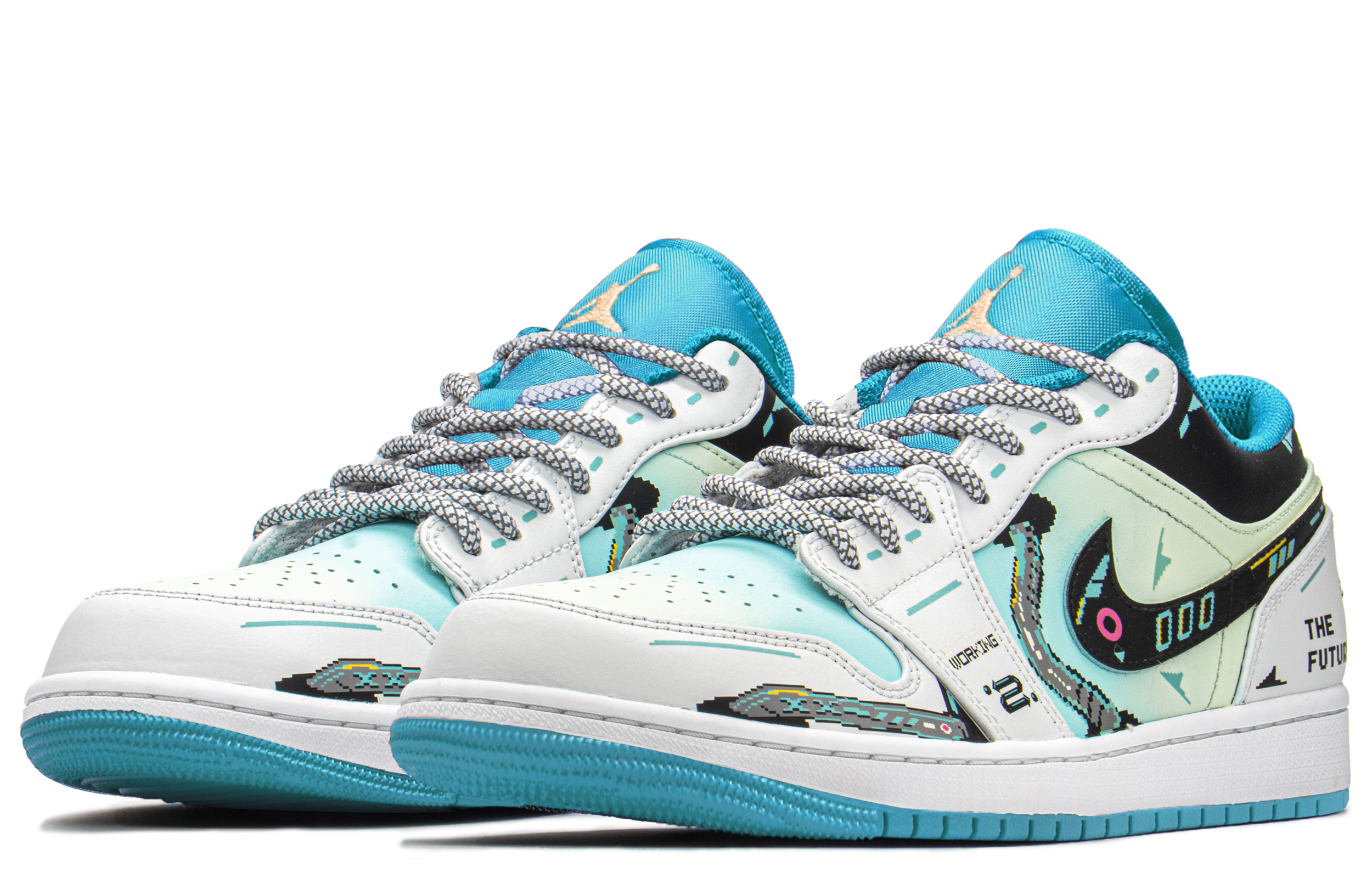 Jordan Air Jordan 1 Cyberpunk Slip Resistant Abrasion Resistant Low top Vintage Basketball Shoes Men's Blue Green купить в интернет-магазине Yoocart с быстрой доставкой по России.