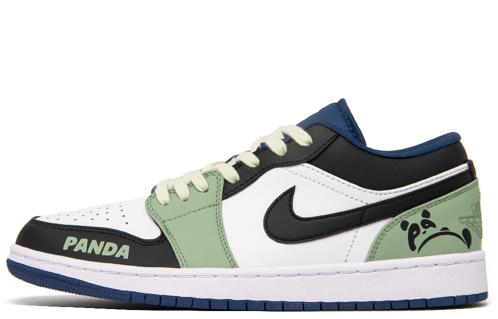 Jordan Air Jordan 1 Racing Panda Anti-Slip Wear-Resistant Low-Top Vintage Basketball Shoes Men's Black Green