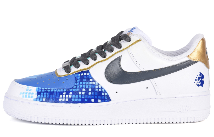 Nike Air Force 1 Low Low-Top Skateboard Shoes Men's White Blue Gold Black