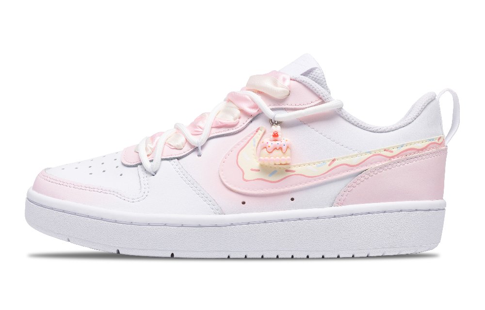 Nike Court Borough Low 2 Peach Cake Anti-Slip Wear-Resistant Low-Top Skateboard Shoes GS White Pink
