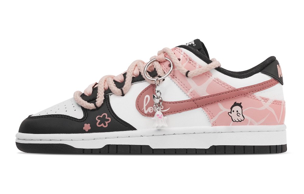 Nike Dunk Abrasion Resistant Low Top Skateboard Shoes Unisex Black Pink