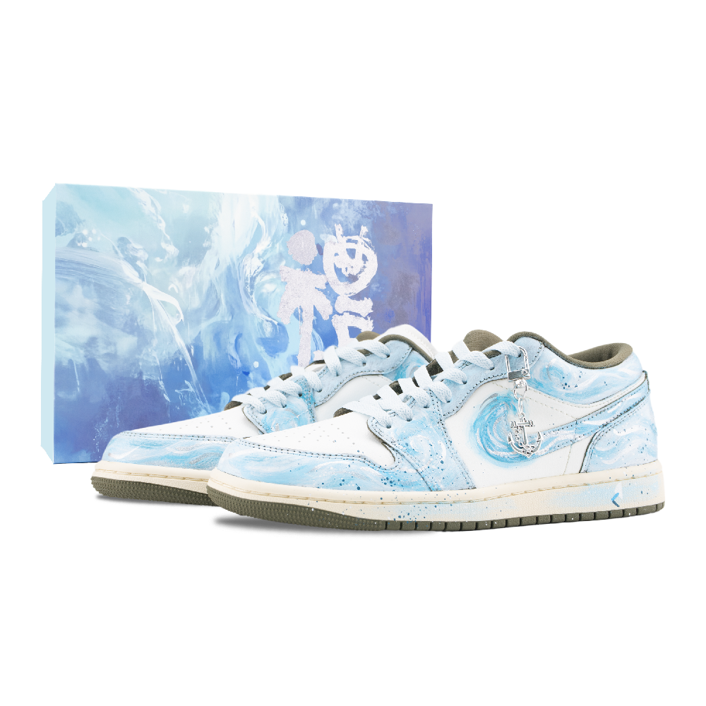 Jordan Air Jordan 1 Starry Floor Lamp 2.0 Cushioning, Wear Resistant Low Top Vintage Basketball Shoes Unisex White Blue