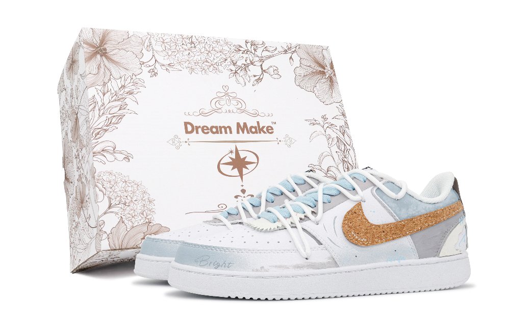 Nike Court Vision 1 Wooden Snake Power Anti-Slip Wear-Resistant Low-Top Skateboard Shoes Men's Light Blue