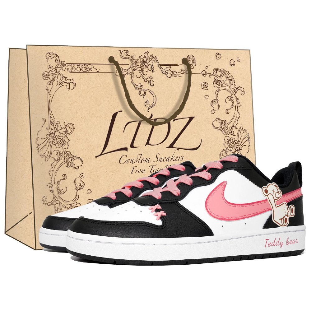 Nike Court Borough Low top Skateboard Shoes Women's Black White Pink