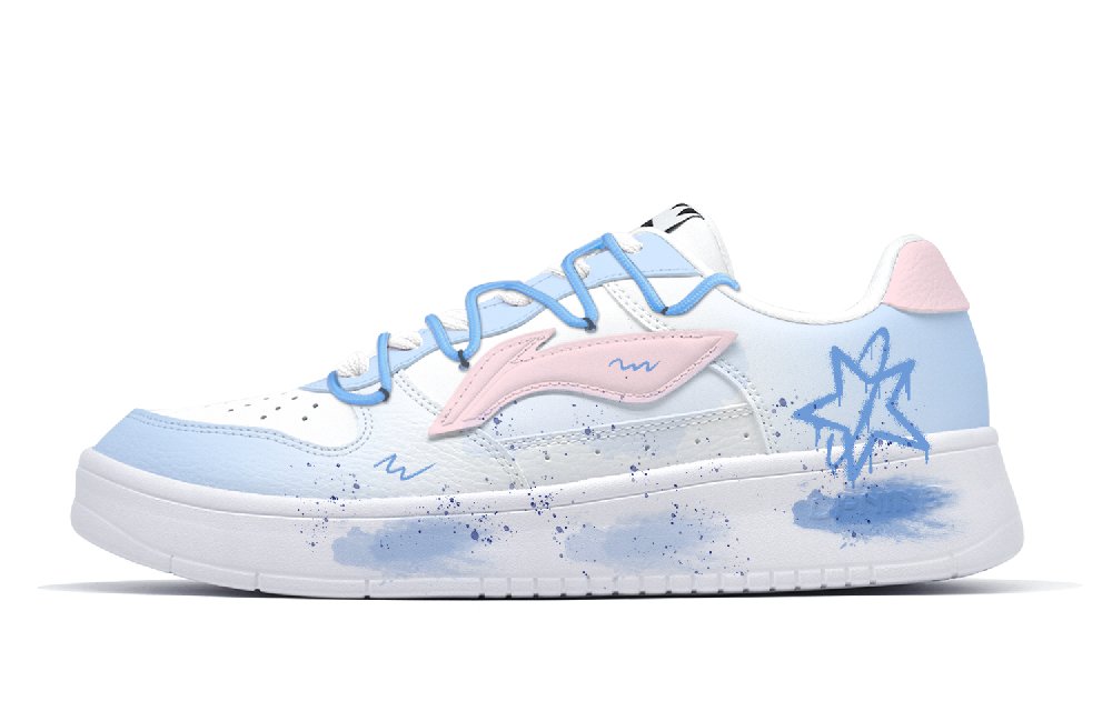 LiNing Lightweight And Breathable Low Top Skateboard Shoes Men's White Blue Pink