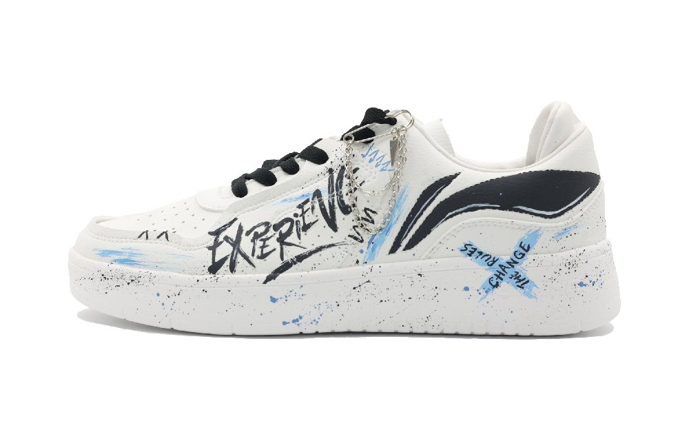 LiNing Street Player Slip-Resistant Cushioning Wear-Resistant Low-Top Skateboard Shoes Men's White Blue