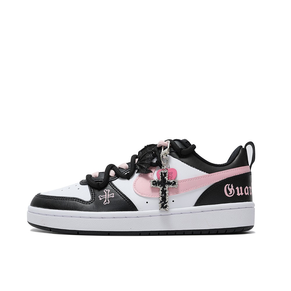 Nike Court Borough Heart Gothic Slip Resistant Low Top Skateboard Shoes Women's Black Pink