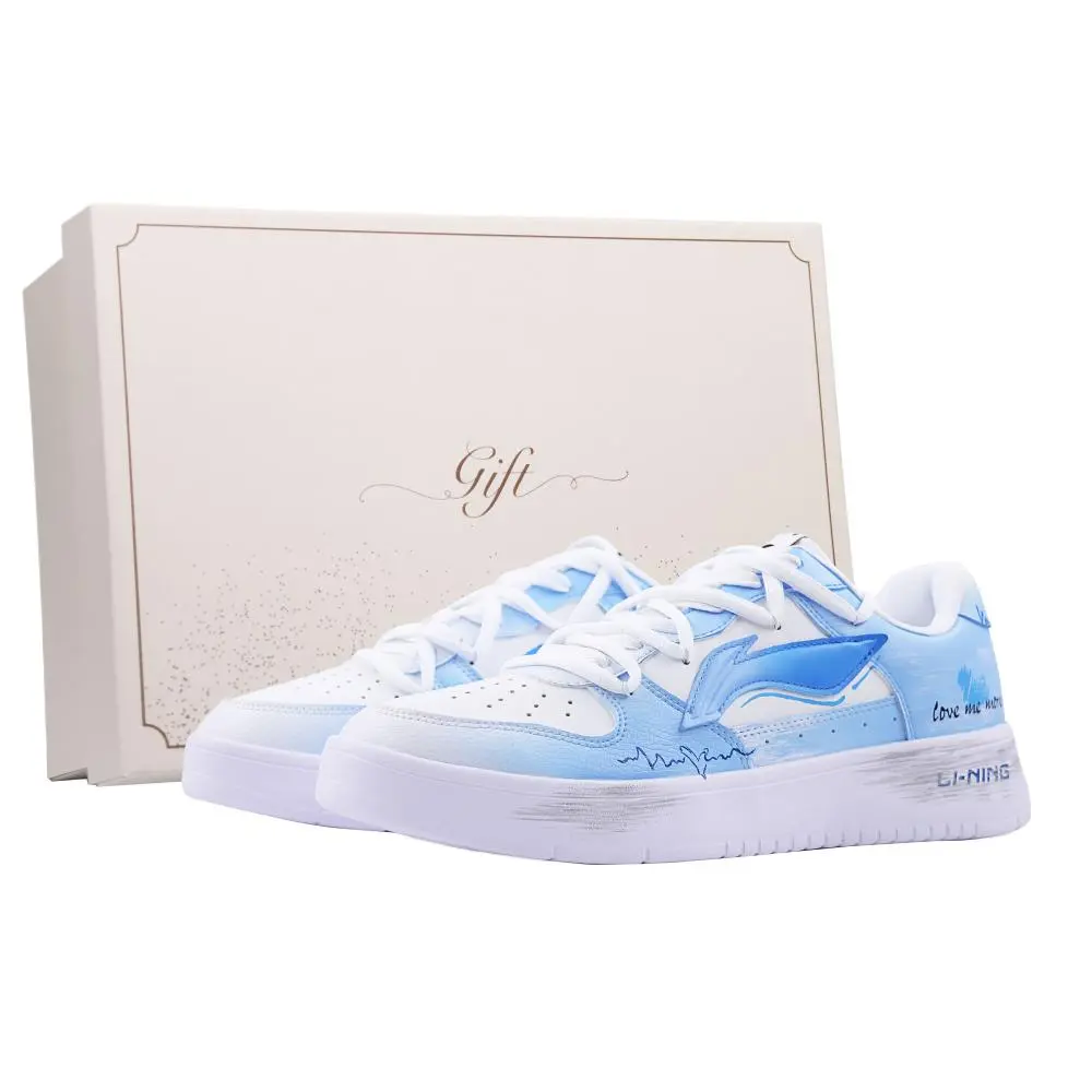 LiNing Pontoon Boats Abrasion Resistant Coverage Low top Skateboard Shoes Unisex White Blue