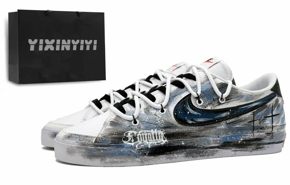 Nike Court Legacy Wave And Sand Shock Absorbers Low Top Skateboard Shoes Unisex Blue Gray White