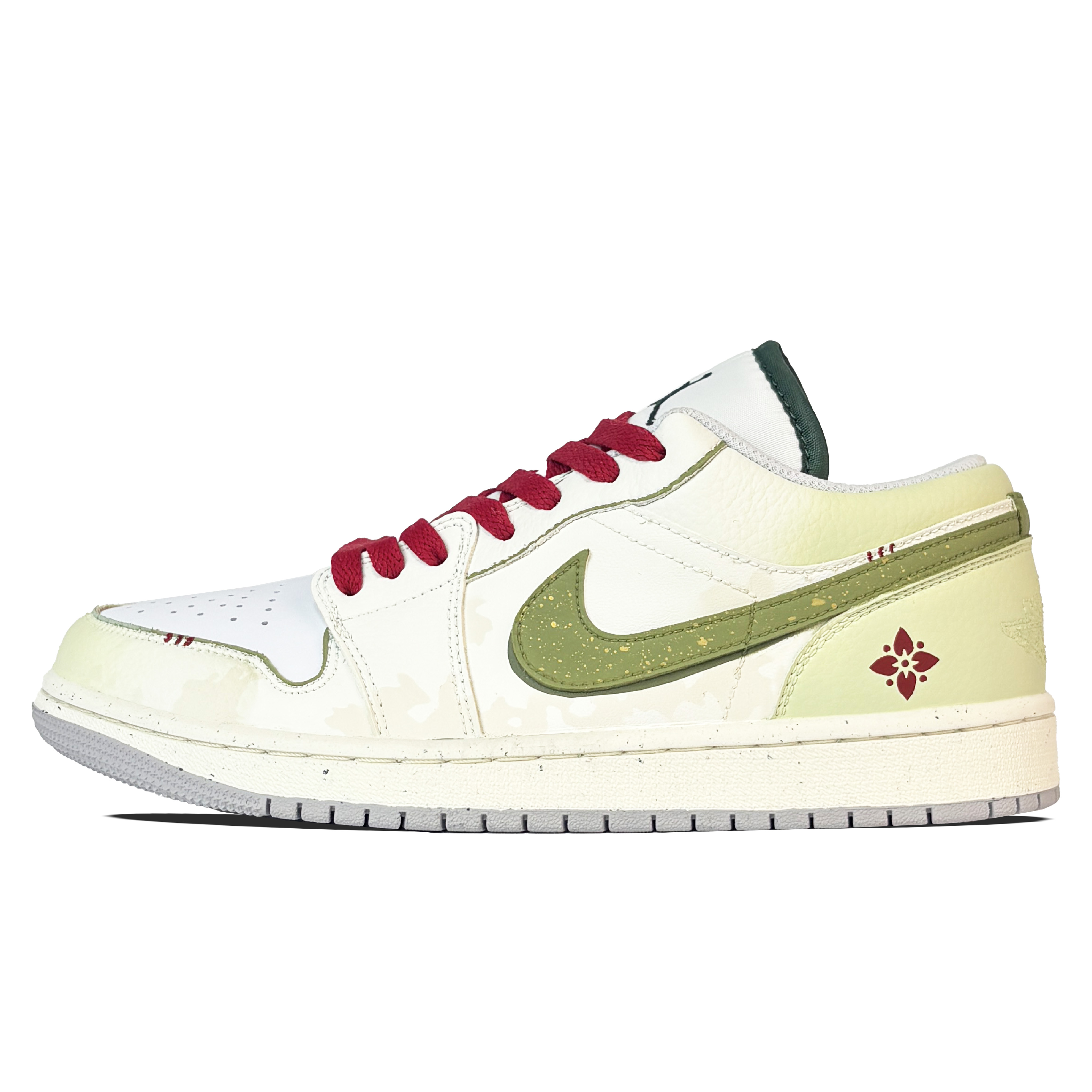 Jordan Air Jordan 1 Wear resistant And Lightweight Low top Vintage Basketball Shoes Men's Red Green