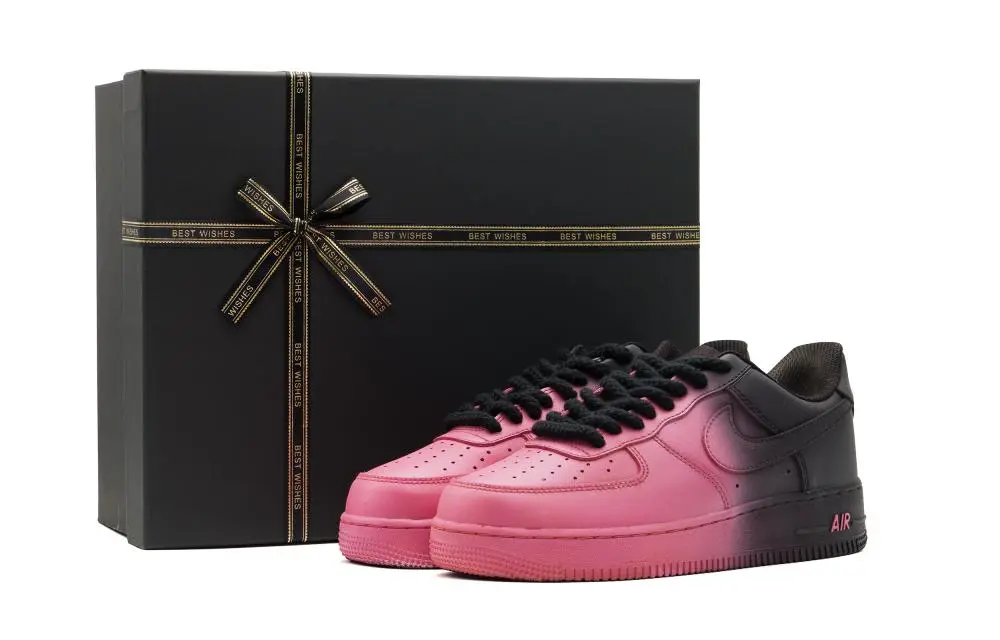 Nike Air Force 1 Abrasion Resistant Height Increasing Low top Skateboard Shoes Unisex Pink Black