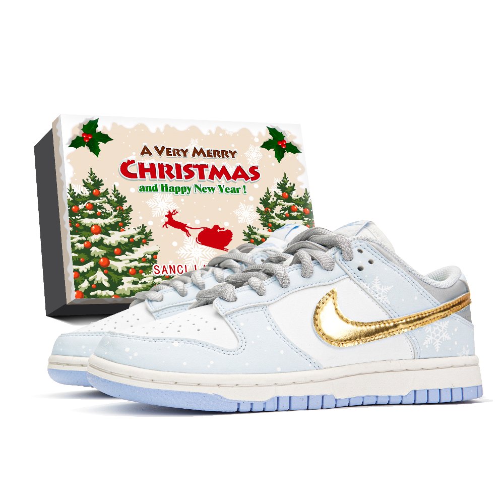 Nike Dunk Low Low-Top Skateboard Shoes Women's White Blue And Gold