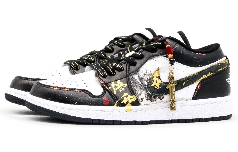 Jordan Air Jordan 1 Abrasion Resistant Low Top Vintage Basketball Shoes Unisex Black Gold