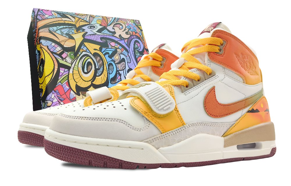 Jordan Legacy 312 Slip-Resistant High-Top Vintage Basketball Shoes Men's White Orange