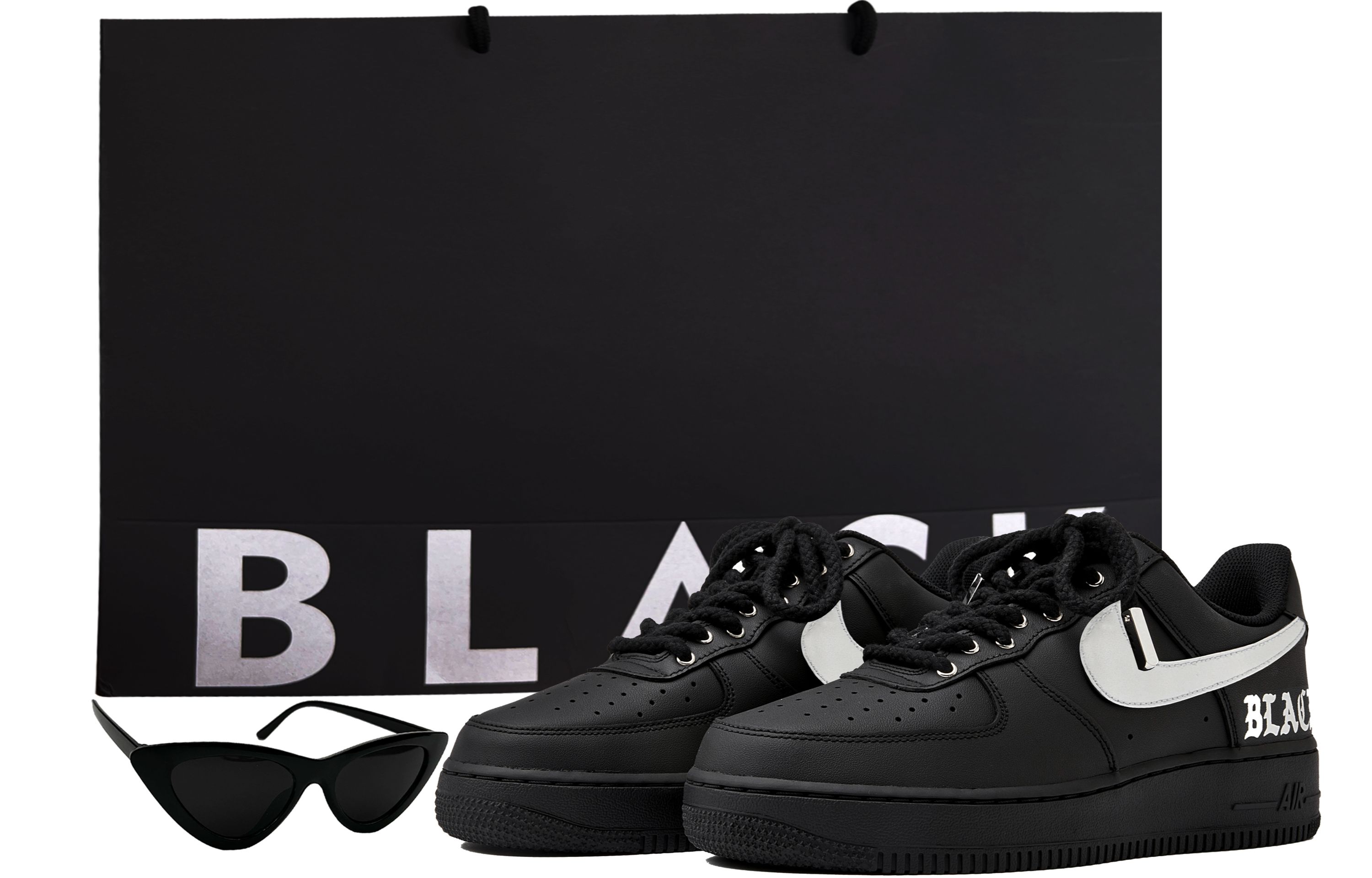 Nike Air Force 1 Coverage Slip Resistant Low top Skateboard Shoes Unisex Black Silver