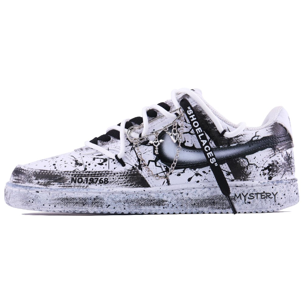 Nike Court Vision 1 Heart Interrogation & Courtroom Abrasion Resistant Low Top Skateboard Shoes Unisex White Black