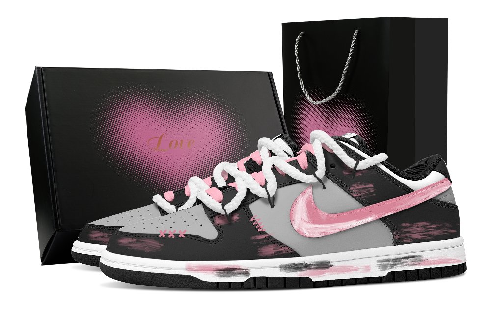 Nike Dunk Cool Shadow Sweetheart Heart Box Abrasion Resistant Low Top Skateboard Shoes Unisex Black Pink