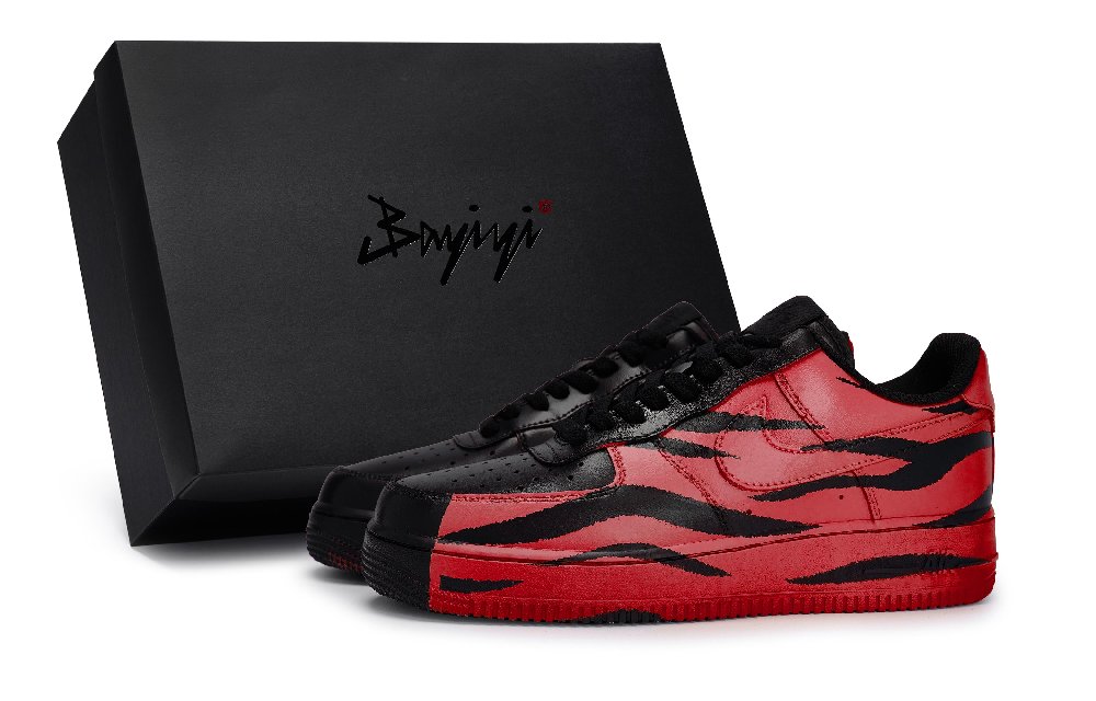Nike Air Force 1 Anti-Slip Wear-Resistant Low-Top Skateboard Shoes Unisex Black Red
