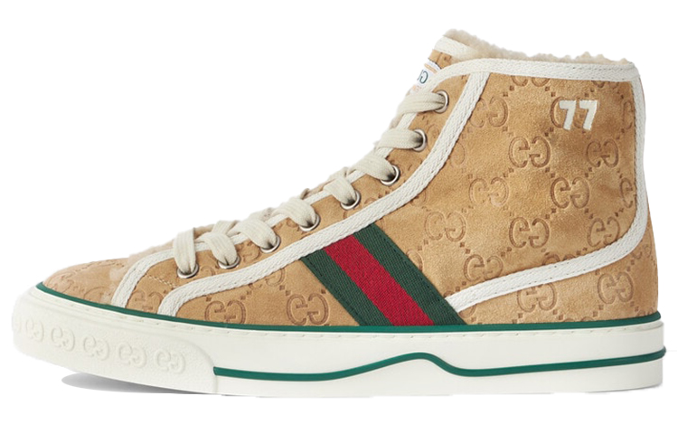GUCCI Tennis 1977 High Gg Brown Suede Women's