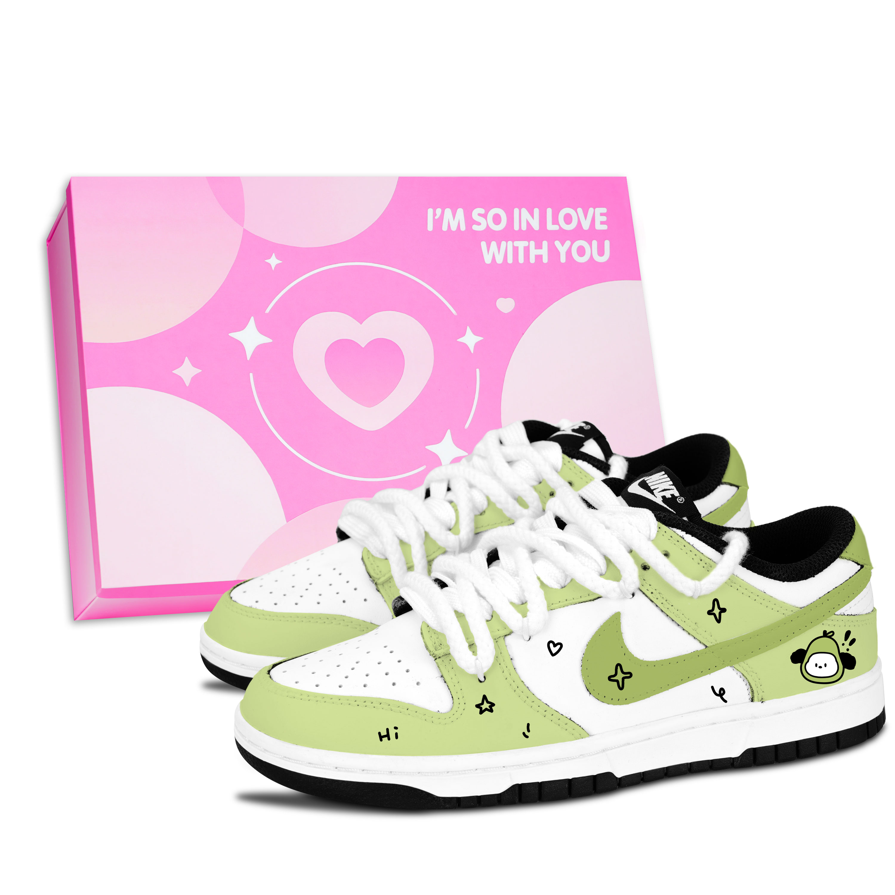 Nike Dunk Black White, Green Fruit Dog Slip Resistant Abrasion Resistant Low top Skateboard Shoes Unisex