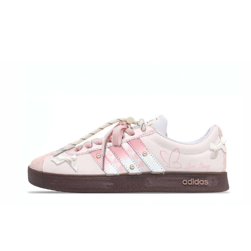 Adidas Neo VL Court 2.0 Butterfly Love Shock Absorbers Low Top Skateboard Shoes Unisex Pink Brown