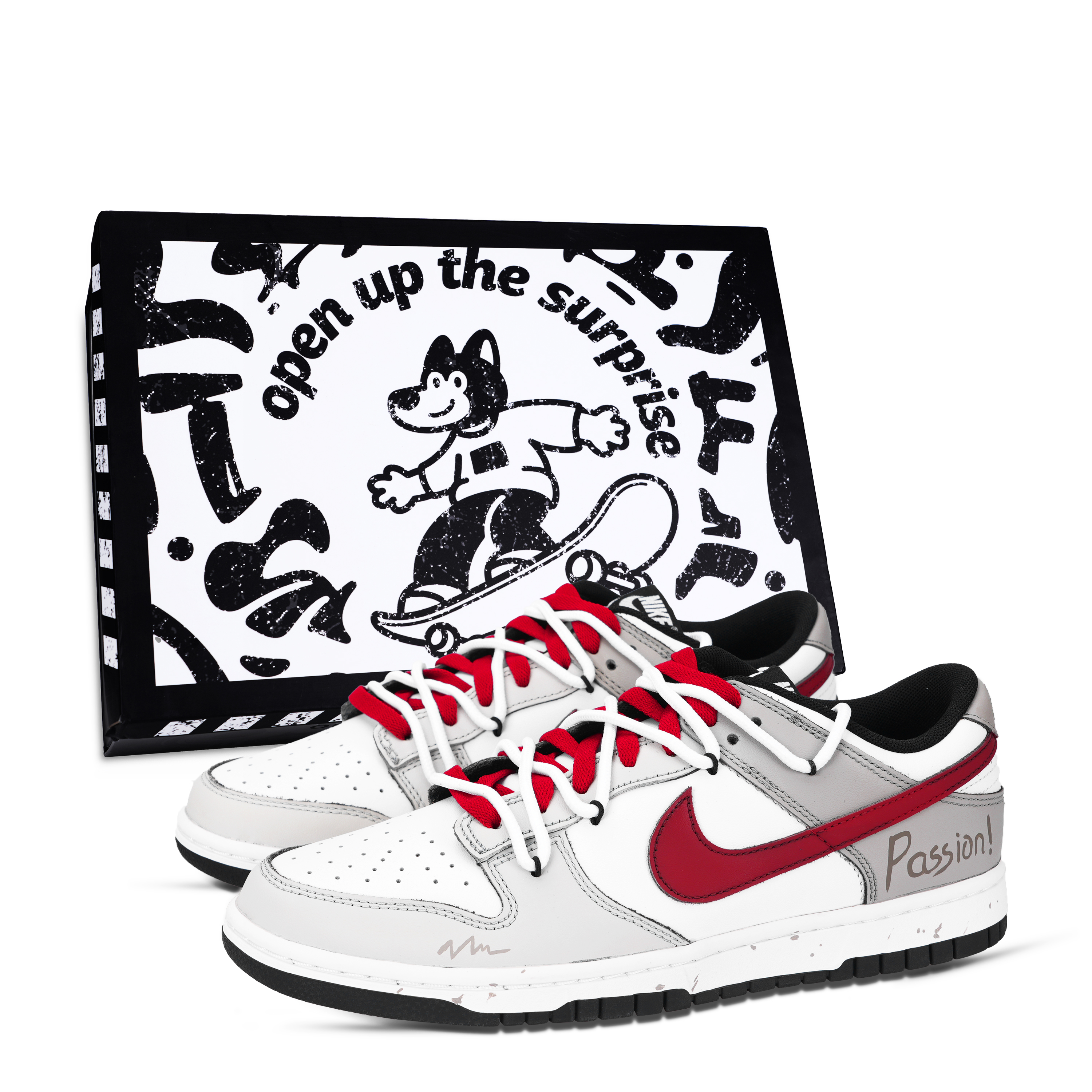 Nike Dunk Passion Abrasion Resistant Slip Resistant Low top Skateboard Shoes Unisex Red Gray White