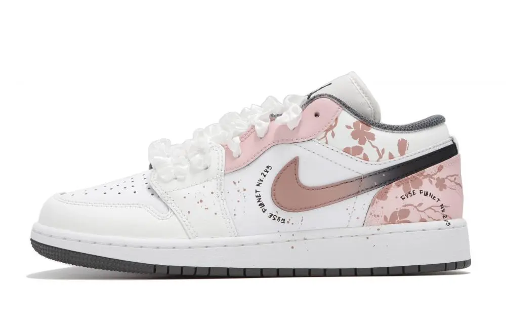 Jordan Air Jordan 1 Abrasion Resistant Low top Vintage Basketball Shoes Unisex White Pink