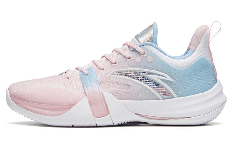 Anta Crazy 4 Team Slip-Resistant Cushioning Wear-Resistant Low-Top Basketball Shoes Pink Blue