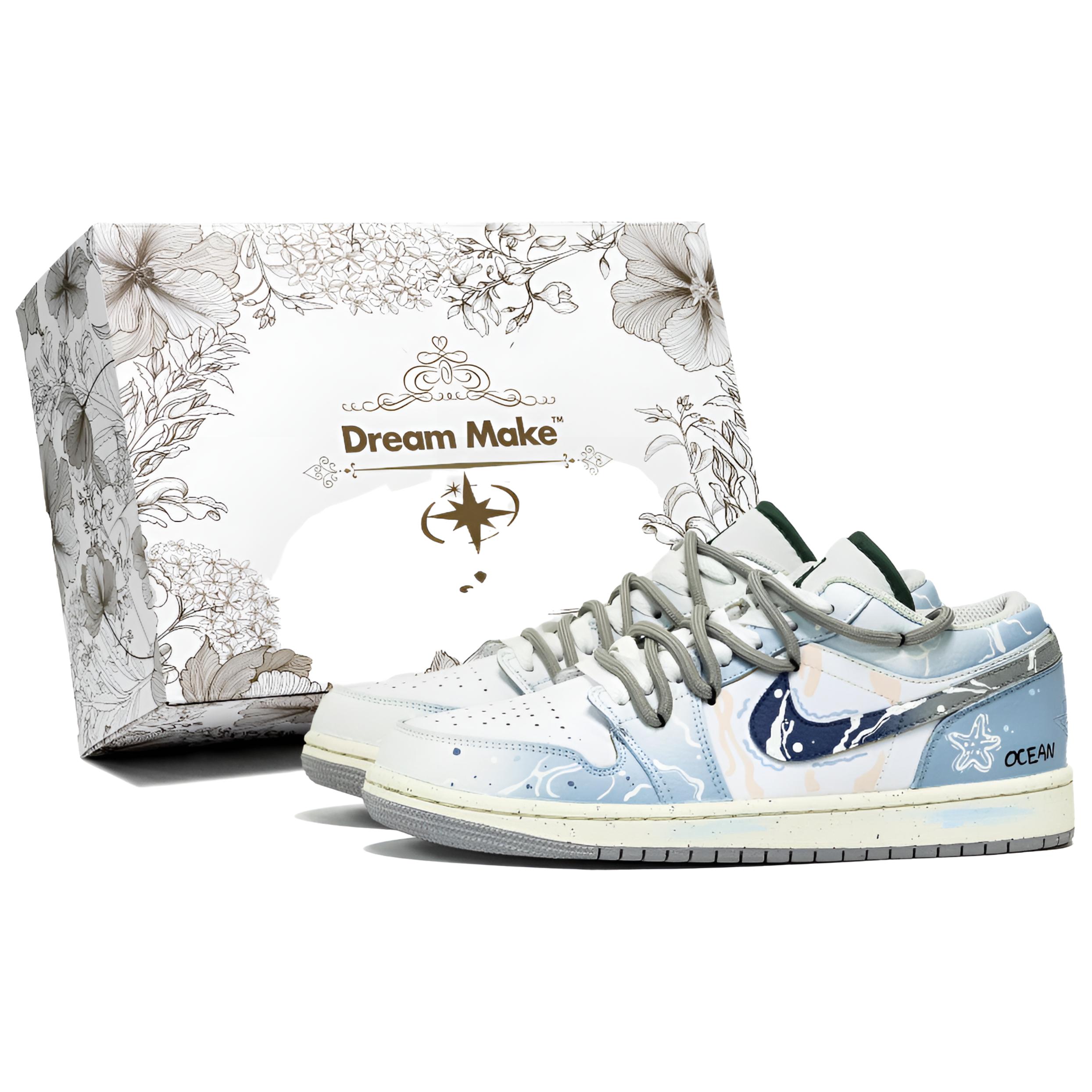 Jordan Air Jordan 1 Starfish Memory Cushioning Low top Vintage Basketball Shoes Unisex Light Blue