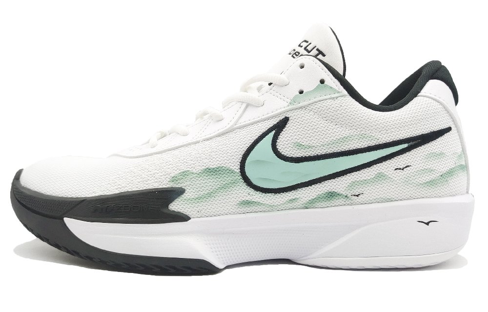 Nike Air Zoom G.T. Cut Academy Cushioning Abrasion Resistant Breathable Low Top Basketball Shoes Unisex White Cyan
