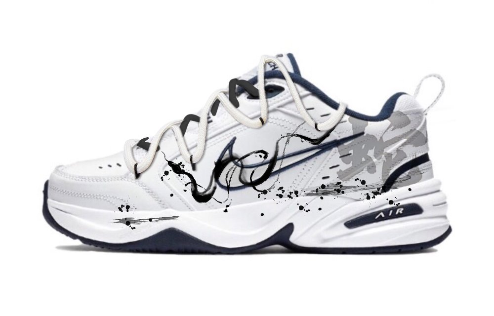 Nike Air Monarch 4 Anti-Slip And Wear-Resistant Height Increasing Low-Top Chunky Sneakers Unisex White Black
