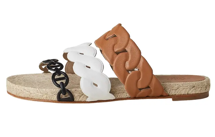 HERMES Slide Slippers Women's Black/White/Brown