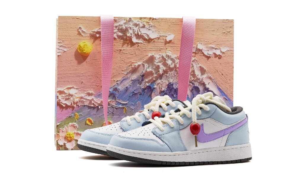 Jordan Air Jordan 1 Low Top Vintage Basketball Shoes Unisex White Blue Purple