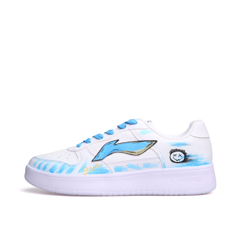 LiNing Pontoon Boats Slip Resistant, Abrasion Resistant, Lightweight Low Top Skateboard Shoes Men's White Blue