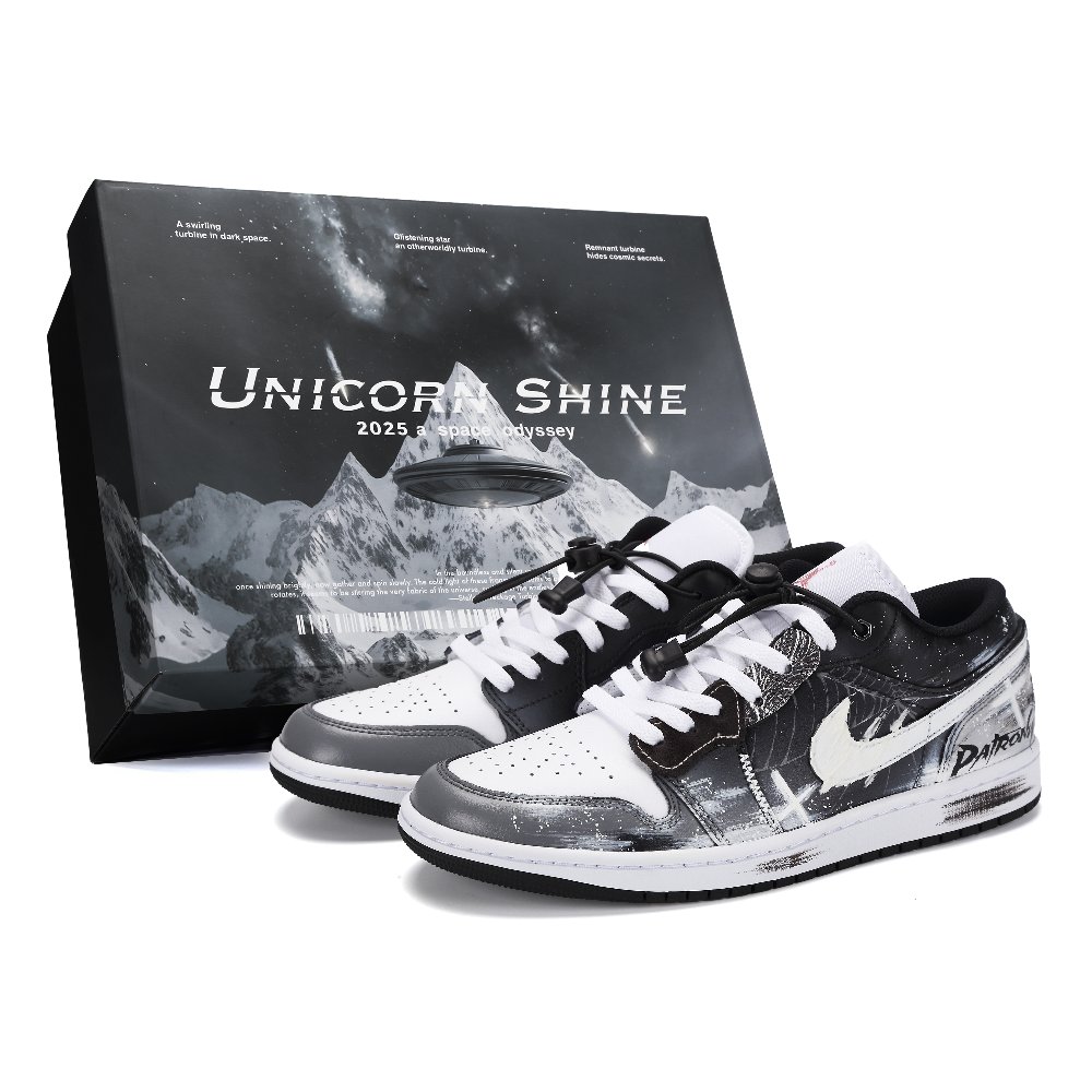Jordan Air Jordan 1 Midnight Galaxy Abrasion Resistant Low Top Vintage Basketball Shoes Men's Black Gray