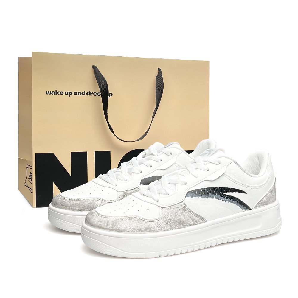 Anta Relaxed Abrasion Resistant, Lightweight, And Breathable Low Top Skateboard Shoes Unisex White Gray