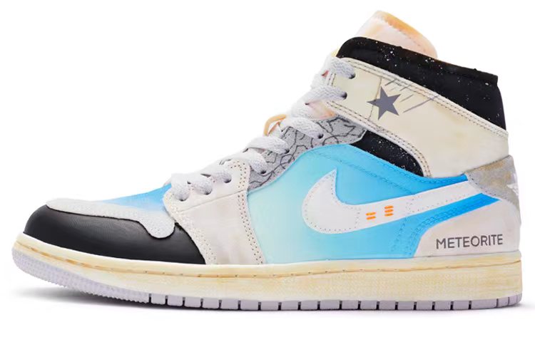 Jordan Air Jordan 1 Mid SE Anti Slip Wear Resistant Mid Top Vintage Basketball Shoes Men's Blue White Black