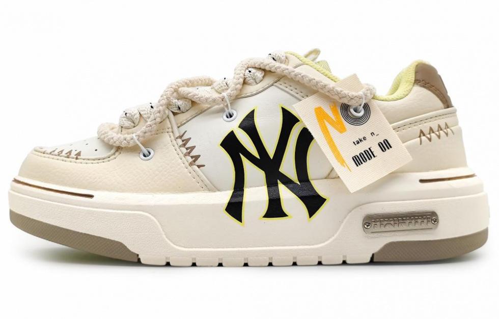 MLB Chunky Liner Slip-Resistant Cushioning Wear-Resistant Low-Top Skateboard Shoes Unisex Light Beige Yellow