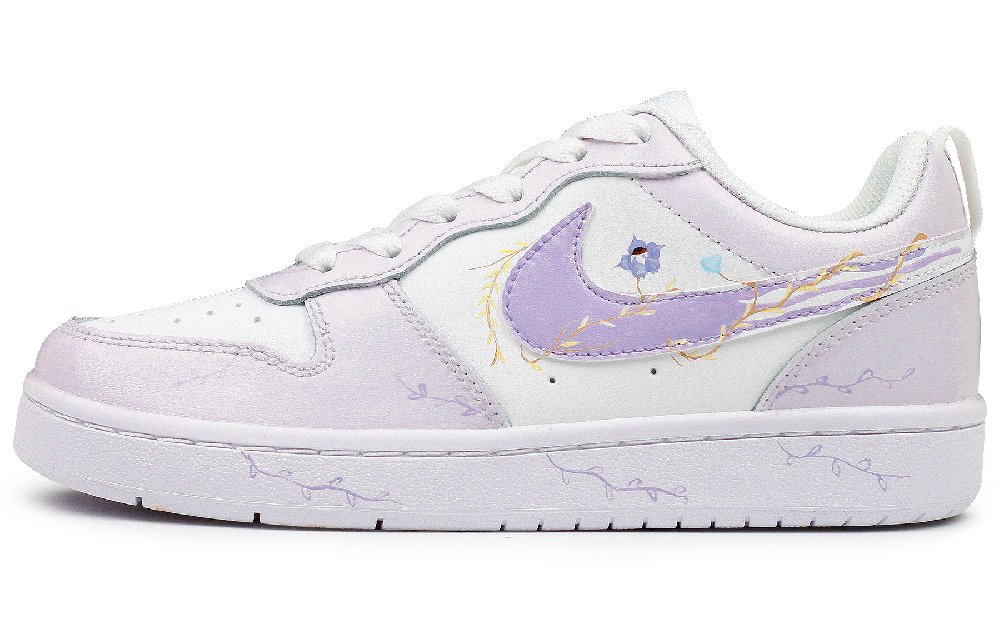 Nike Court Borough Low Balance Lightweight Waterproof Slip Resistant Low Top Skateboard Shoes Women's White Purple