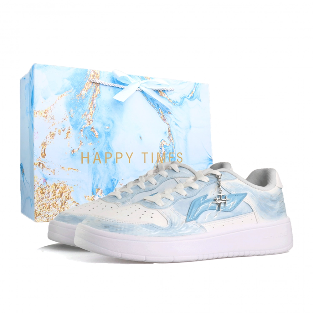 LiNing Pontoon Boats Slip Resistant, Lightweight, And Breathable Low top Skateboard Shoes Unisex Blue White