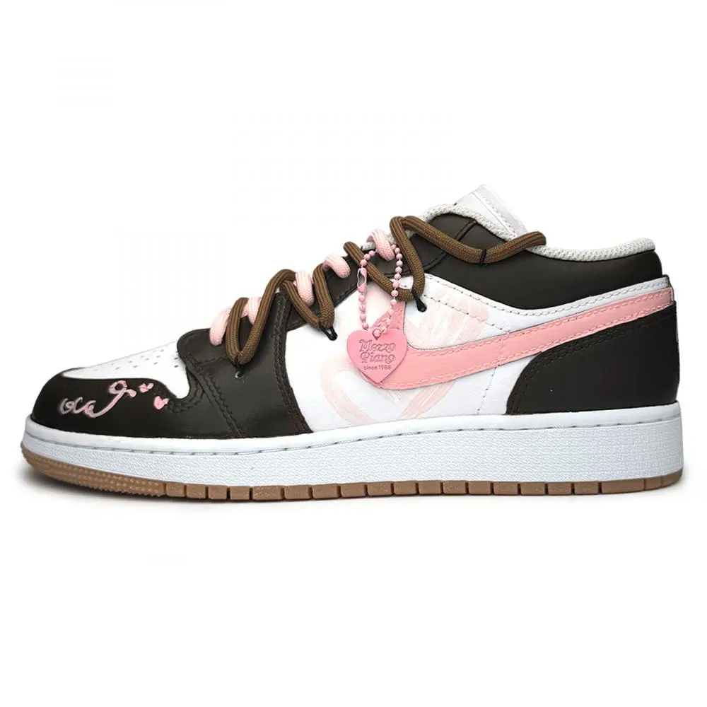 Jordan Air Jordan 1 Chocolates Sweetheart Abrasion Resistant Low top Vintage Basketball Shoes Unisex Pink Brown