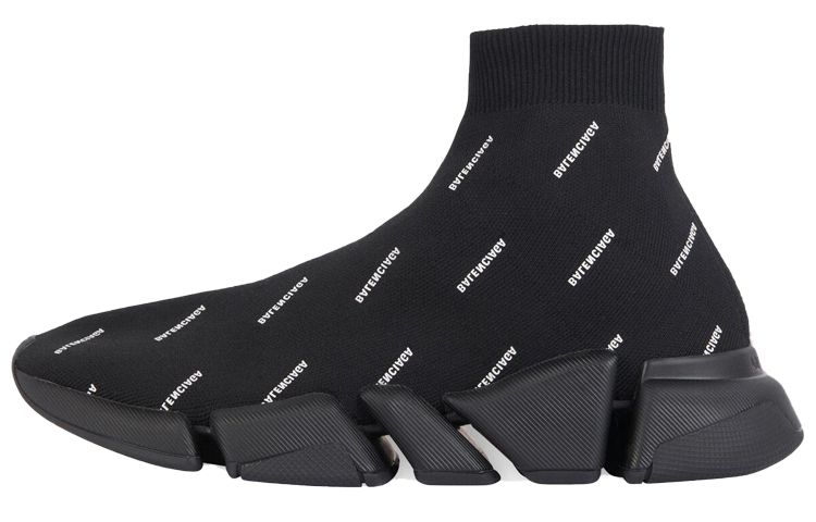Balenciaga Speed 2.0 Sneakers 'Black Knit With White Allover Logo'