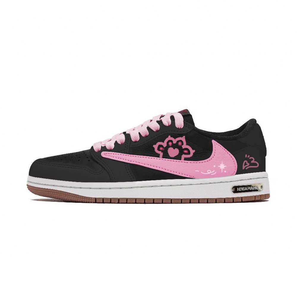 Travis Scott x Jordan Air Jordan 1 Cushioning Slip Resistant Low Top Vintage Basketball Shoes Unisex Black Pink