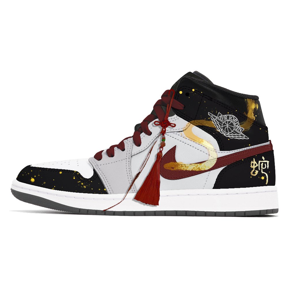 Jordan Air Jordan 1 Joy Lemon Abrasion-Resistant Mid-Top Vintage Basketball Shoes Unisex Black White