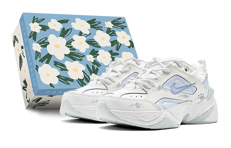 Nike M2K Anti-Slip And Wear-Resistant Height Increasing Low-Top Chunky Sneakers Women's White Blue