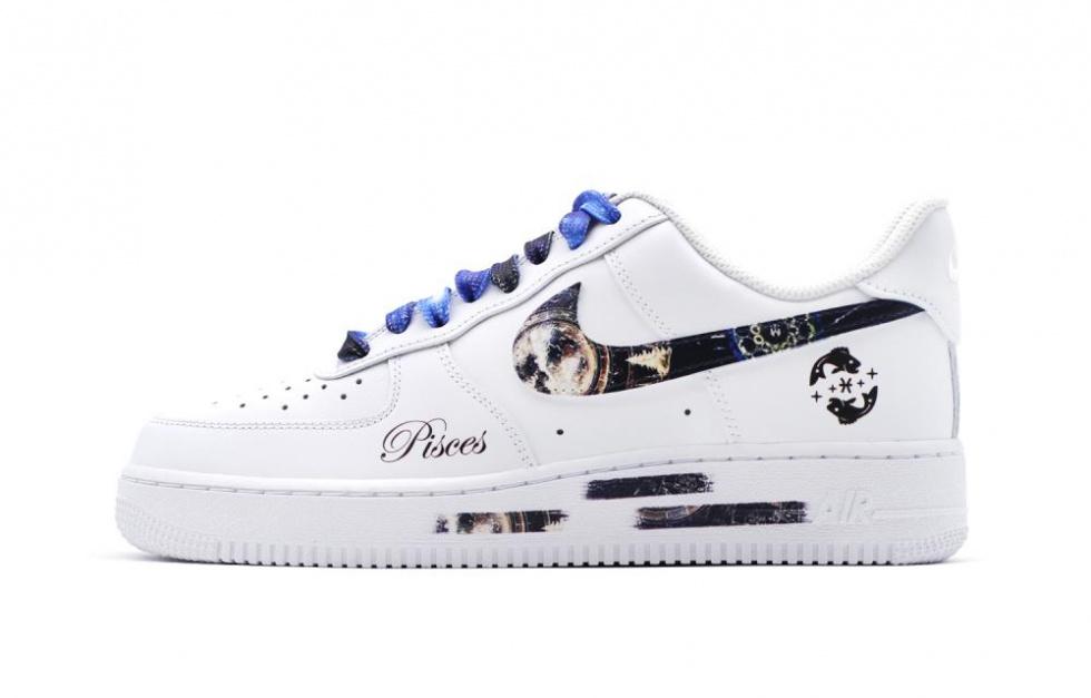 Nike Air Force 1 Constellation Collection Pisces Low-Top Skateboard Shoes Men's White Blue