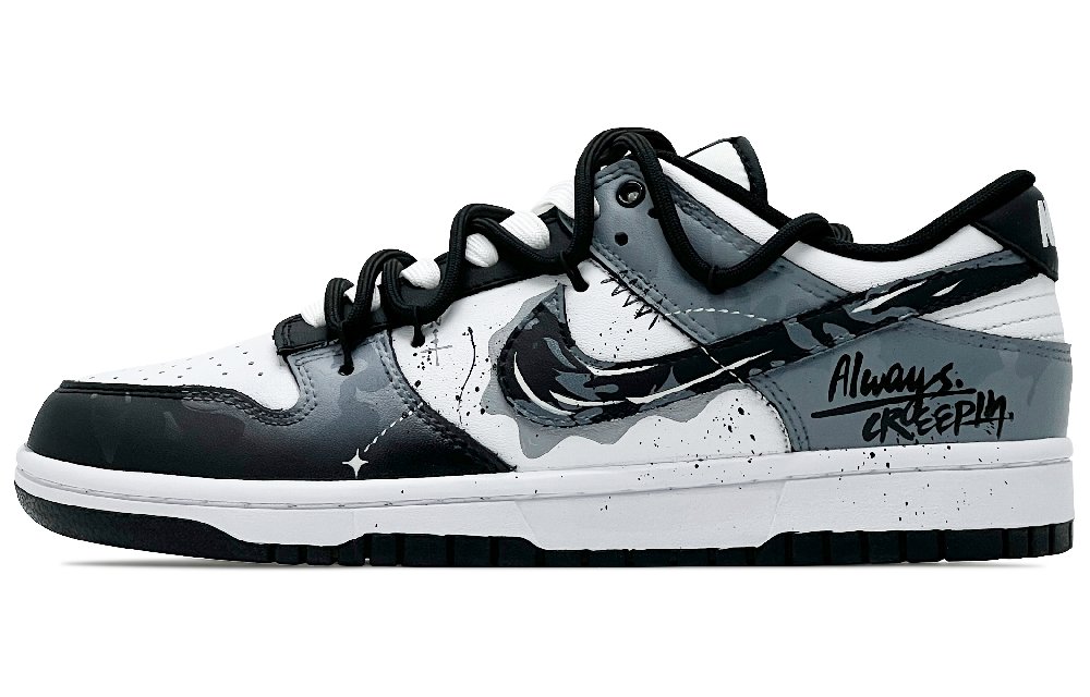 Nike Dunk Abrasion Resistant Low Top Skateboard Shoes Unisex Black White Gray
