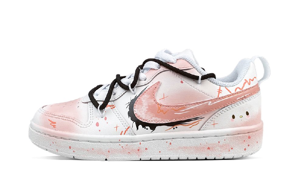 Nike Court Borough Low 2 Slip-Resistant Cushioning Wear-Resistant Low-Top Skateboard Shoes GS White Pink