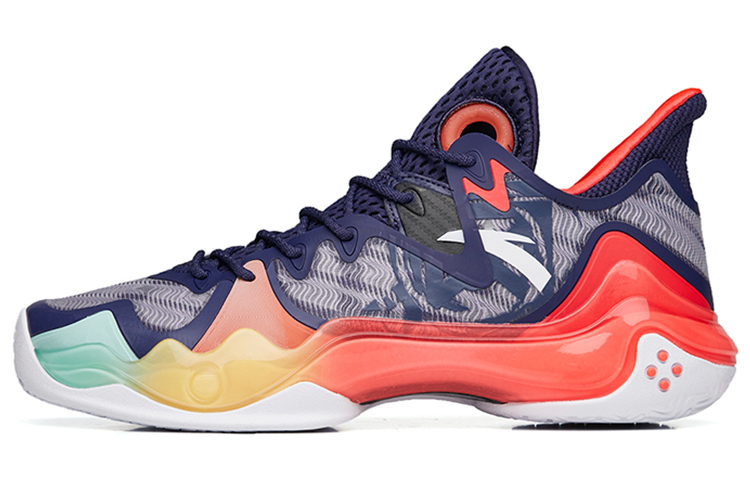 Anta Shock Wave 4 Anti-Slip Wear-Resistant Low-Top Basketball Shoes Green Purple Red